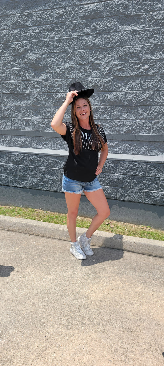 Rhinestone Short Sleeve Top