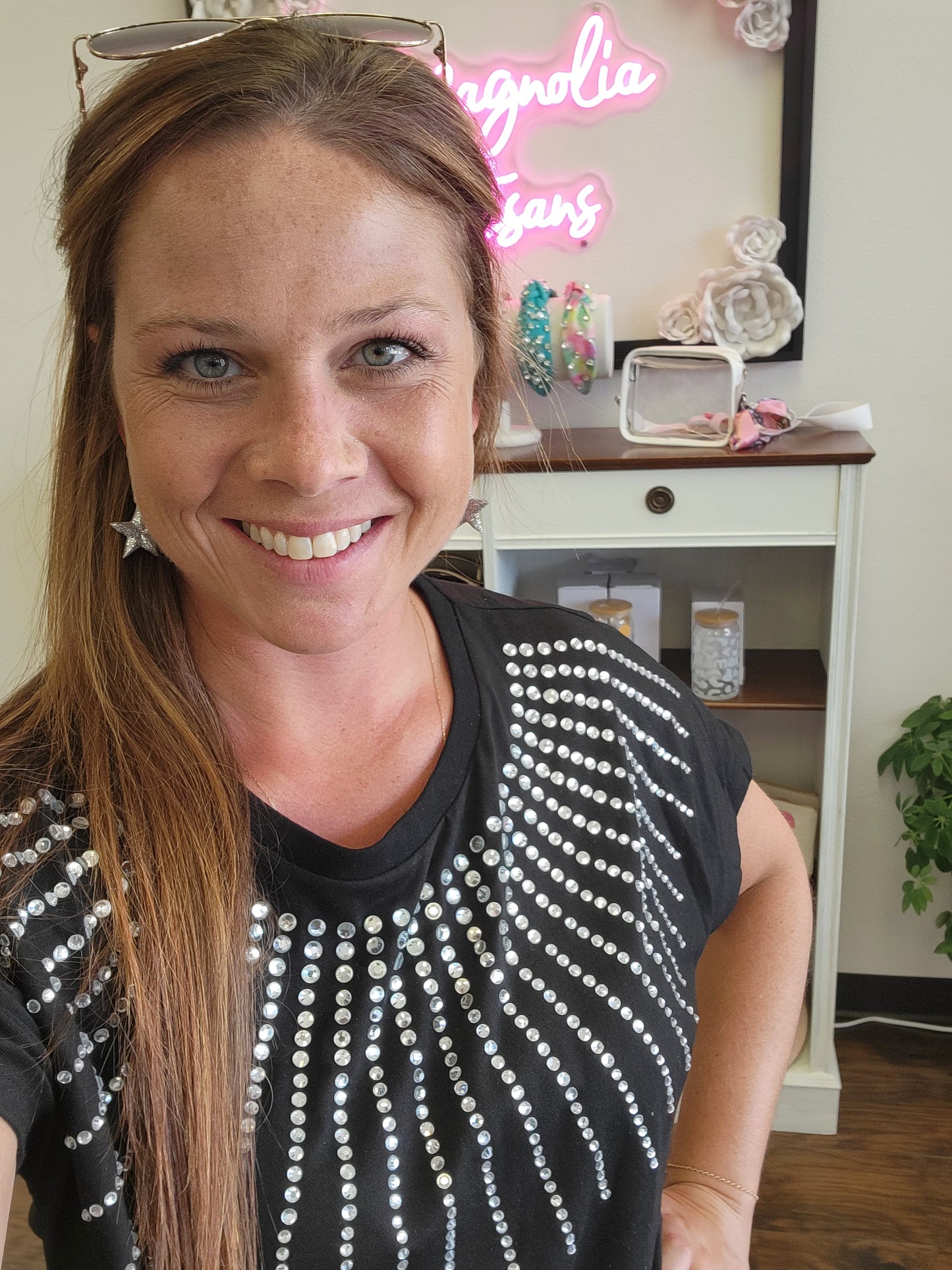 Rhinestone Short Sleeve Top