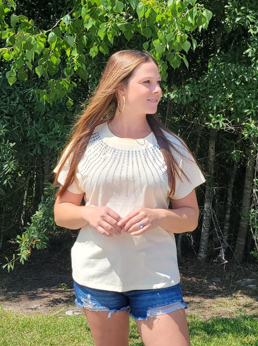 Rhinestone Short Sleeve Top