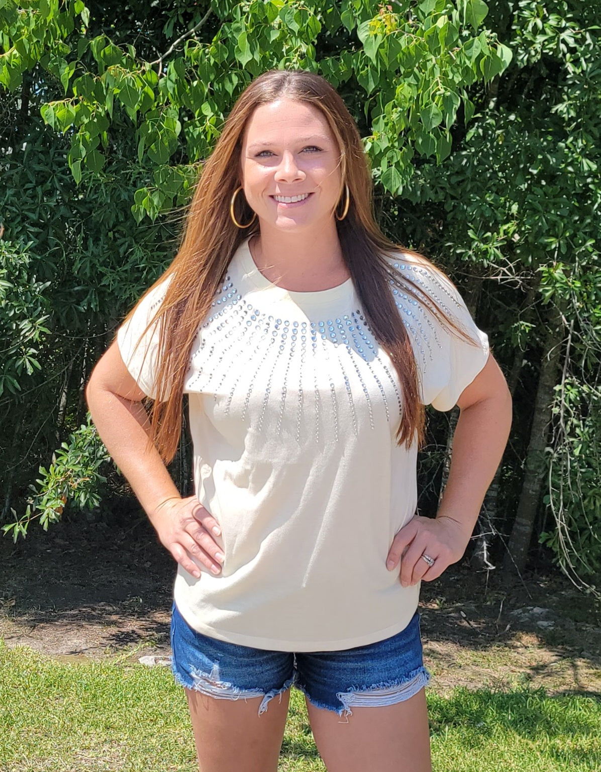 Rhinestone Short Sleeve Top
