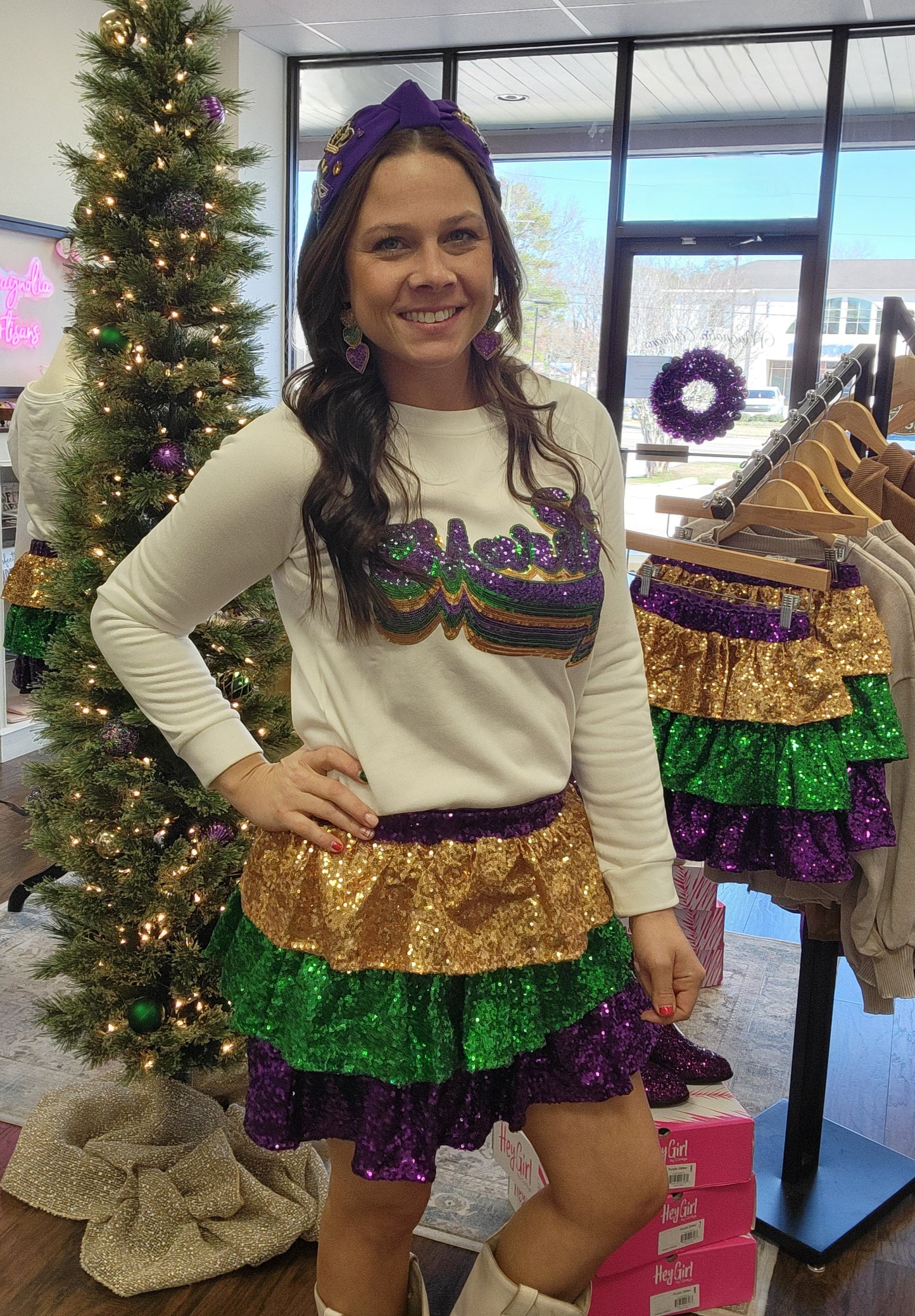 Mardi Gras Layered Sequin Pullover