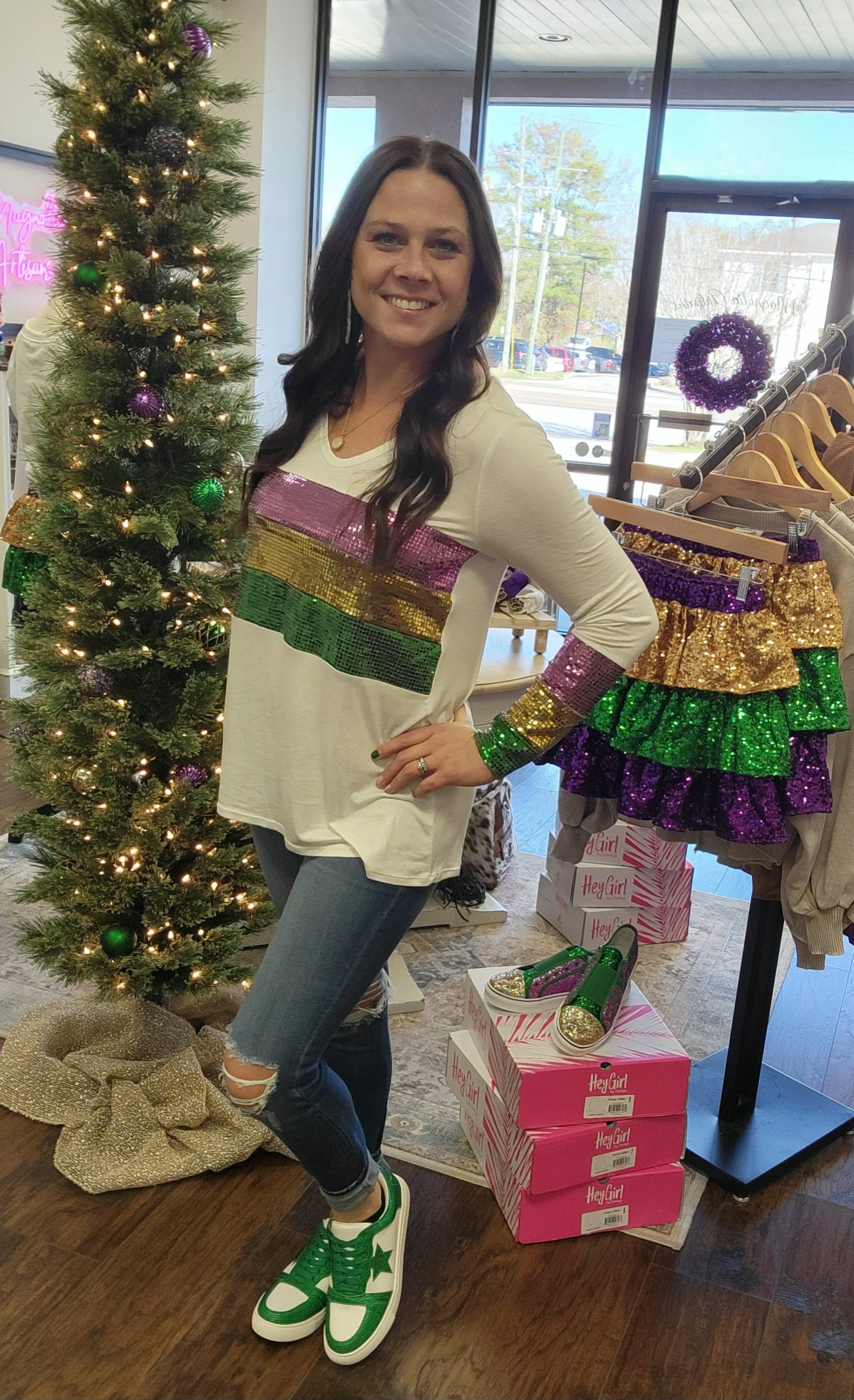 Mardi Gras Sequin Knit Top
