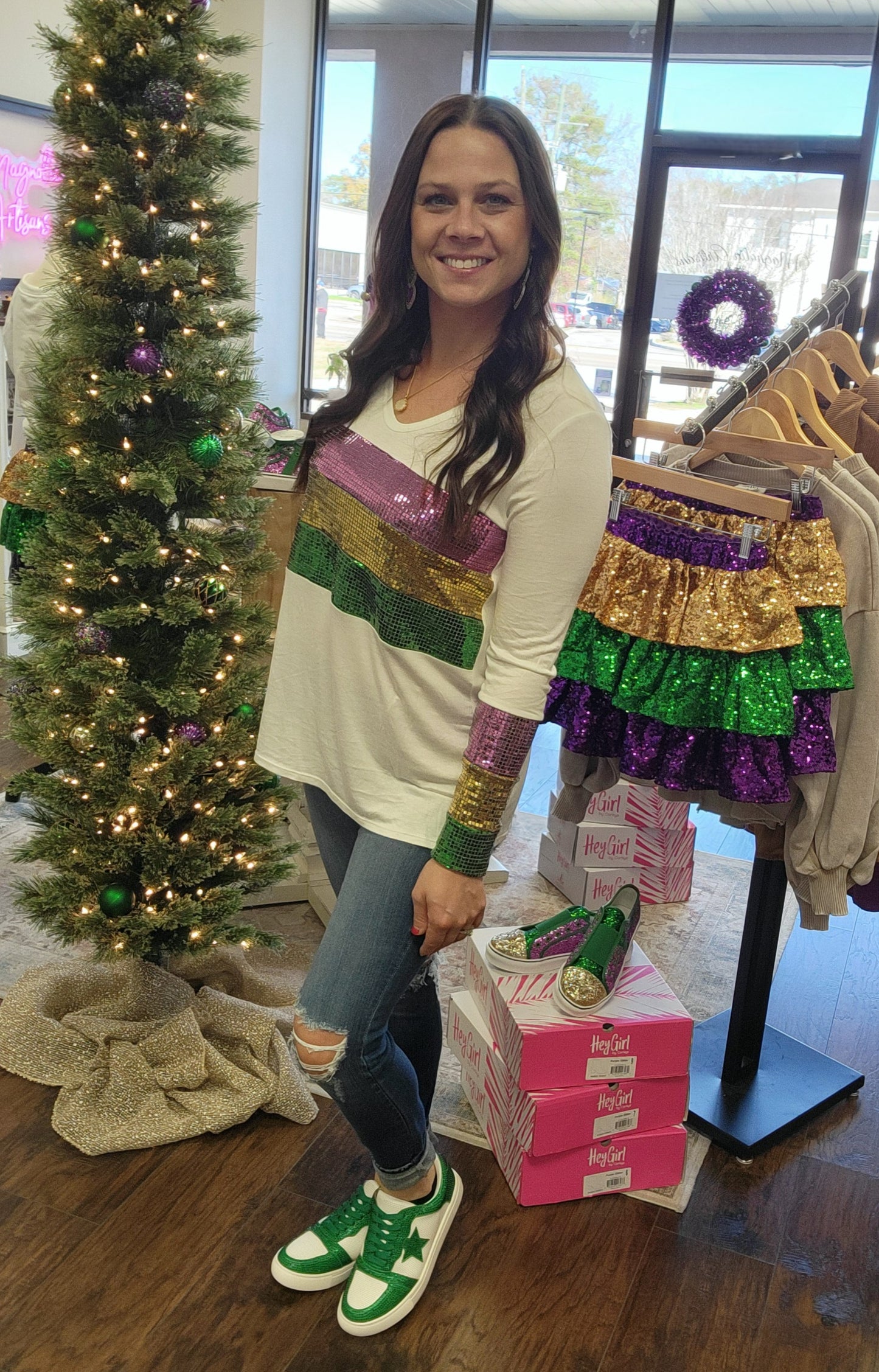 Mardi Gras Sequin Knit Top