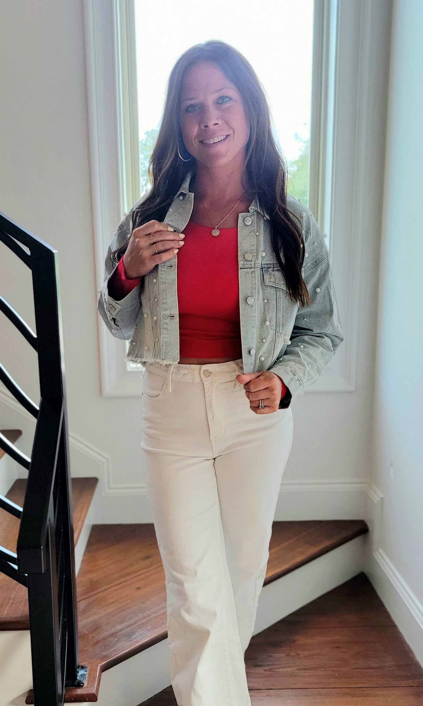 Pearl Studded Jean Jacket