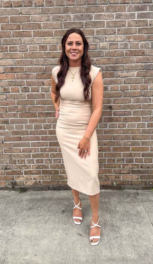 Timeless Taupe Midi Dress