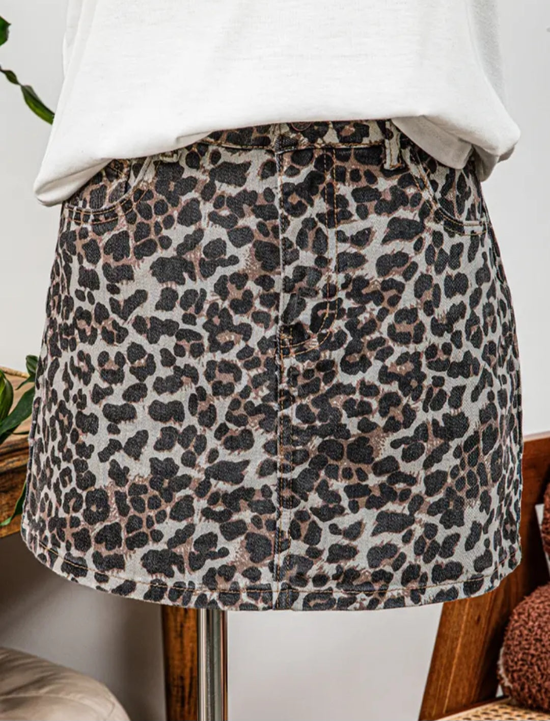 Leopard Denim Skirt