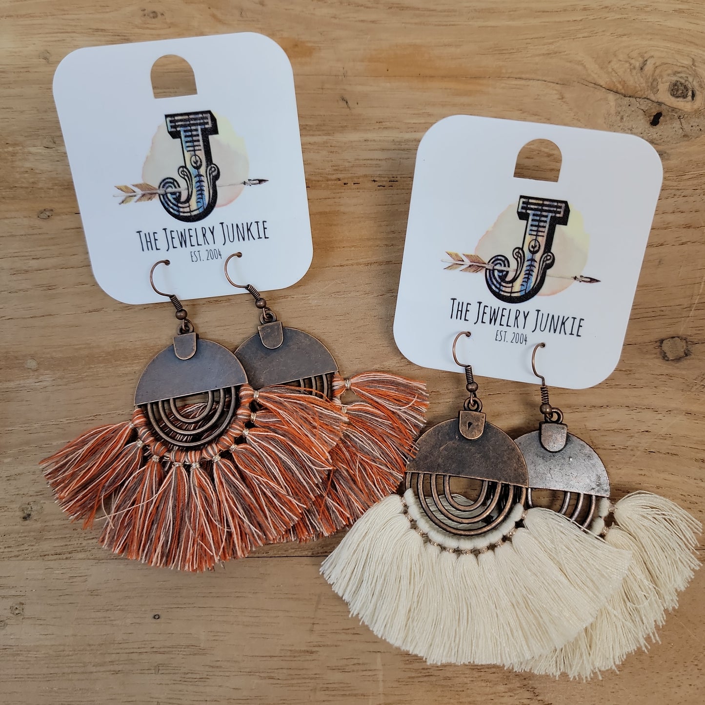 Copper Fan Tassle Earrings