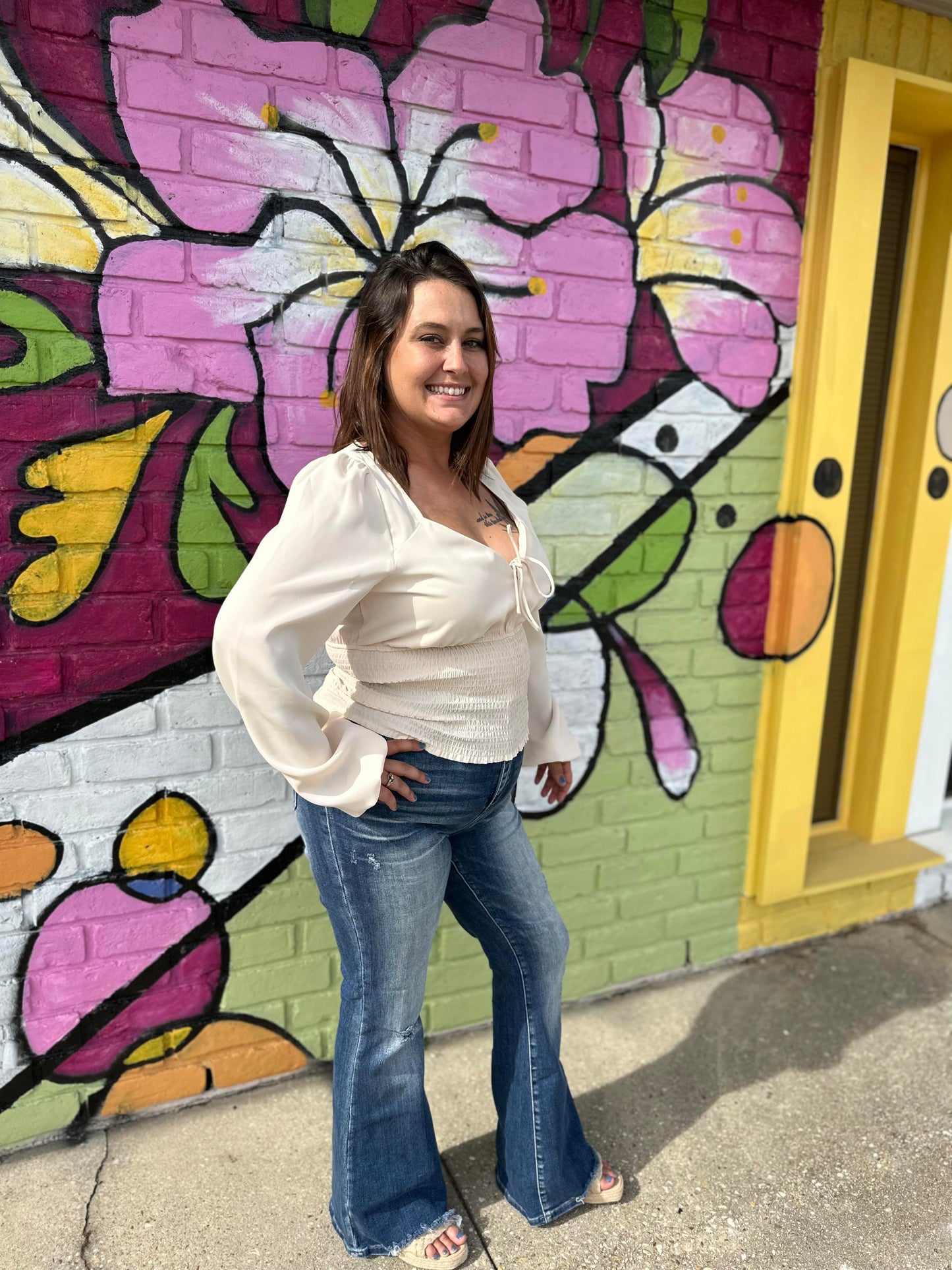 Cream Smocked Waist Blouse