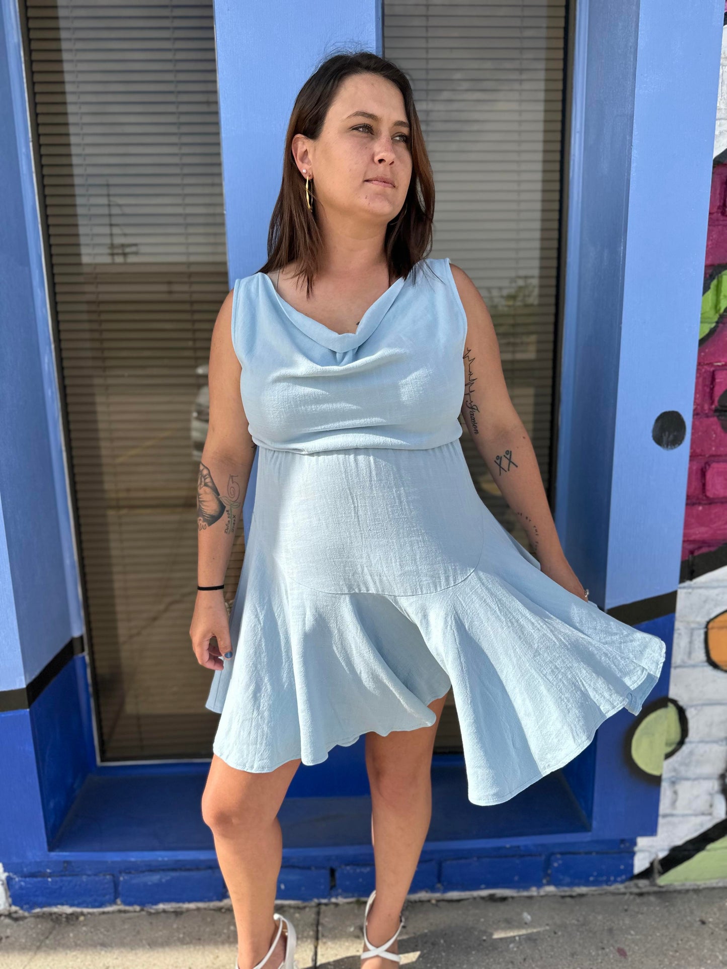 Misty Blue Linen Dress