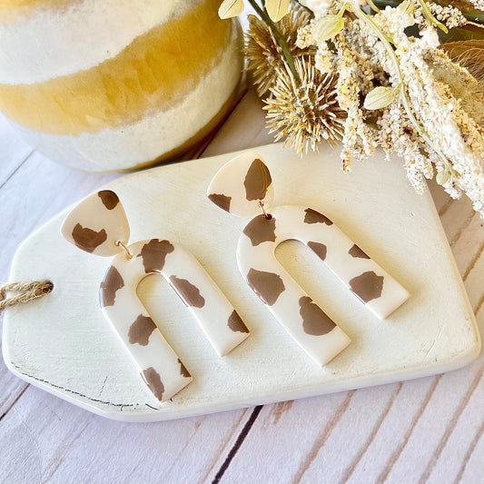 Neutral Cow Print Dangle Earrings