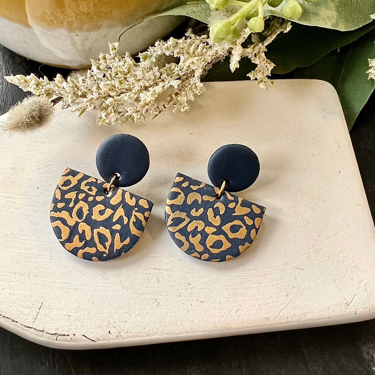 Leopard & Navy Dangle Earrings