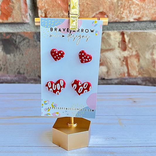 Valentines Red Heart Stud Earrings