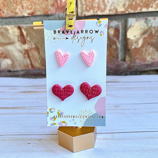 Valentines Pink Heart Stud Earrings