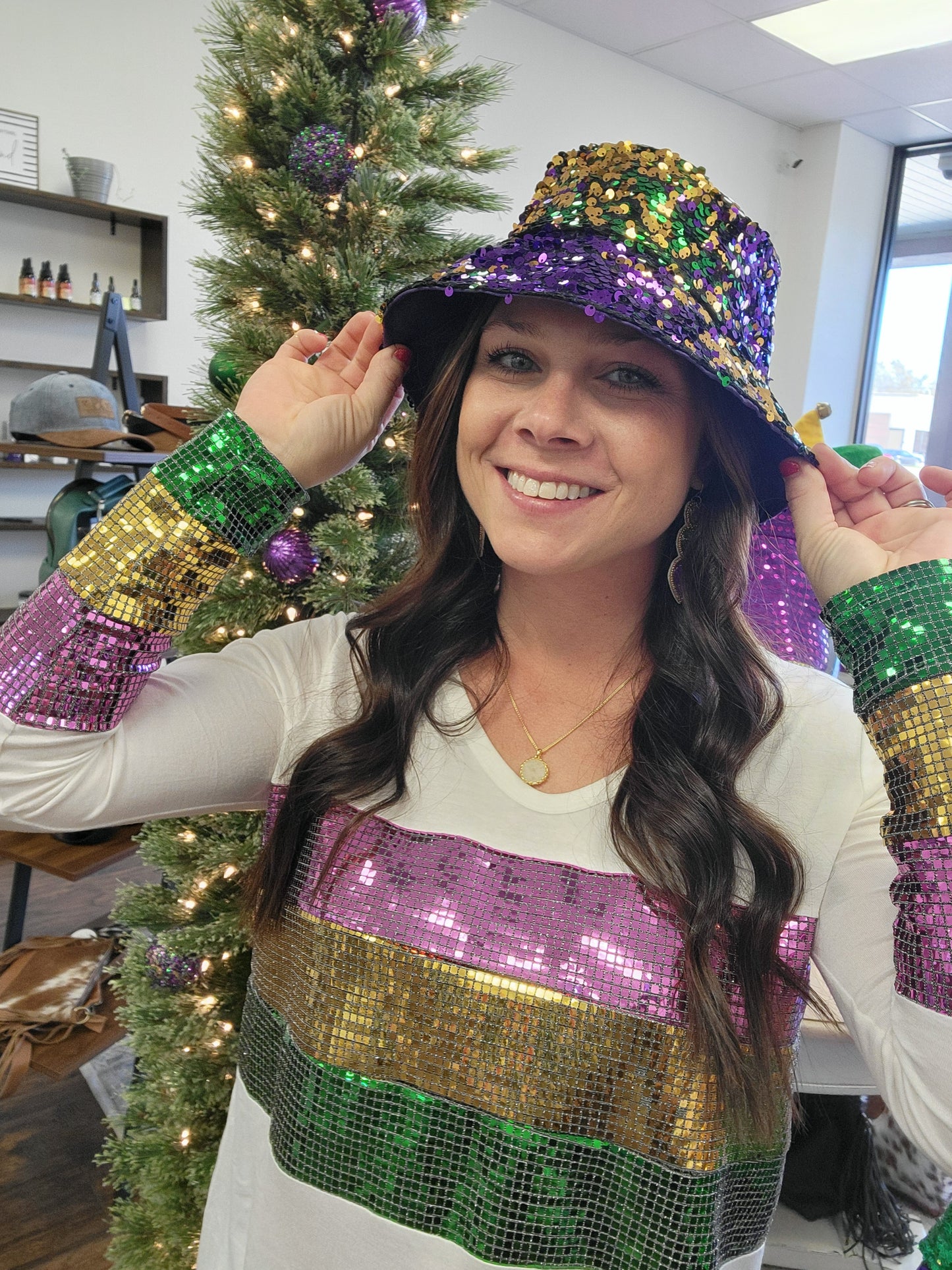 Mardi Gras Sequin Bucket Hat