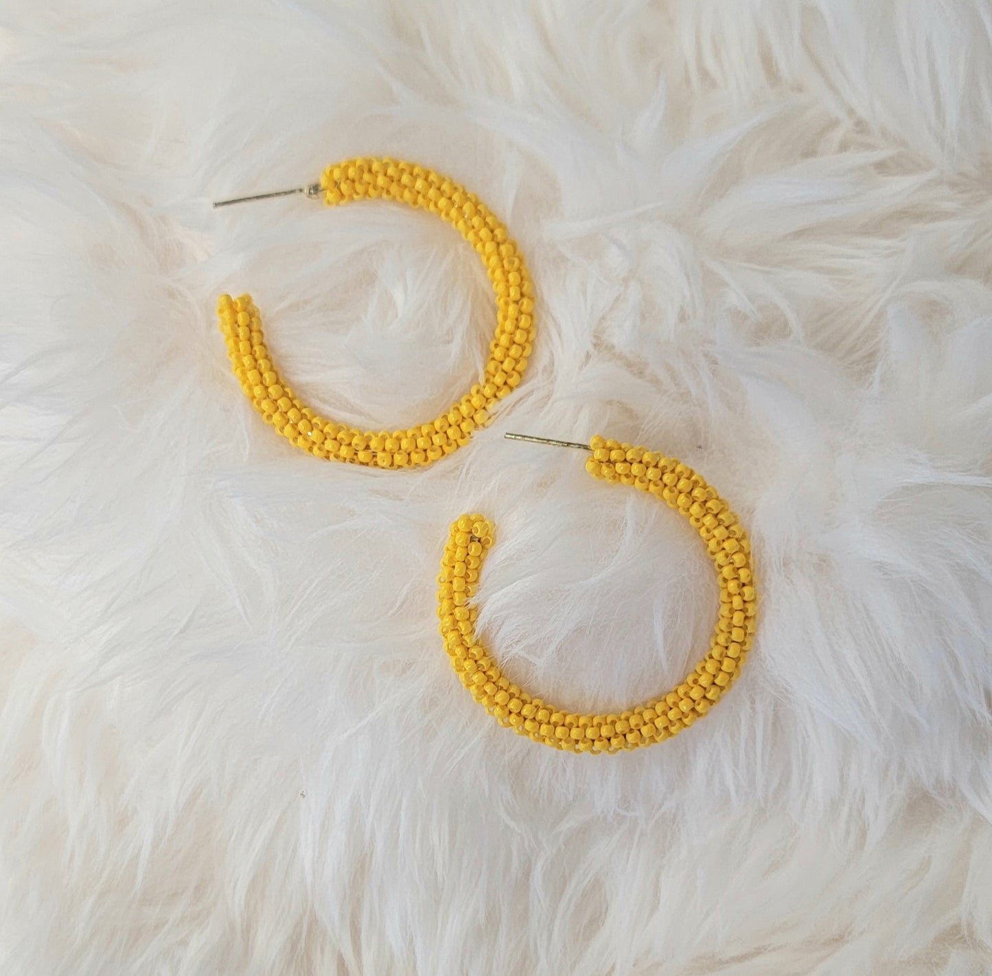 Yellow Beaded Hoops