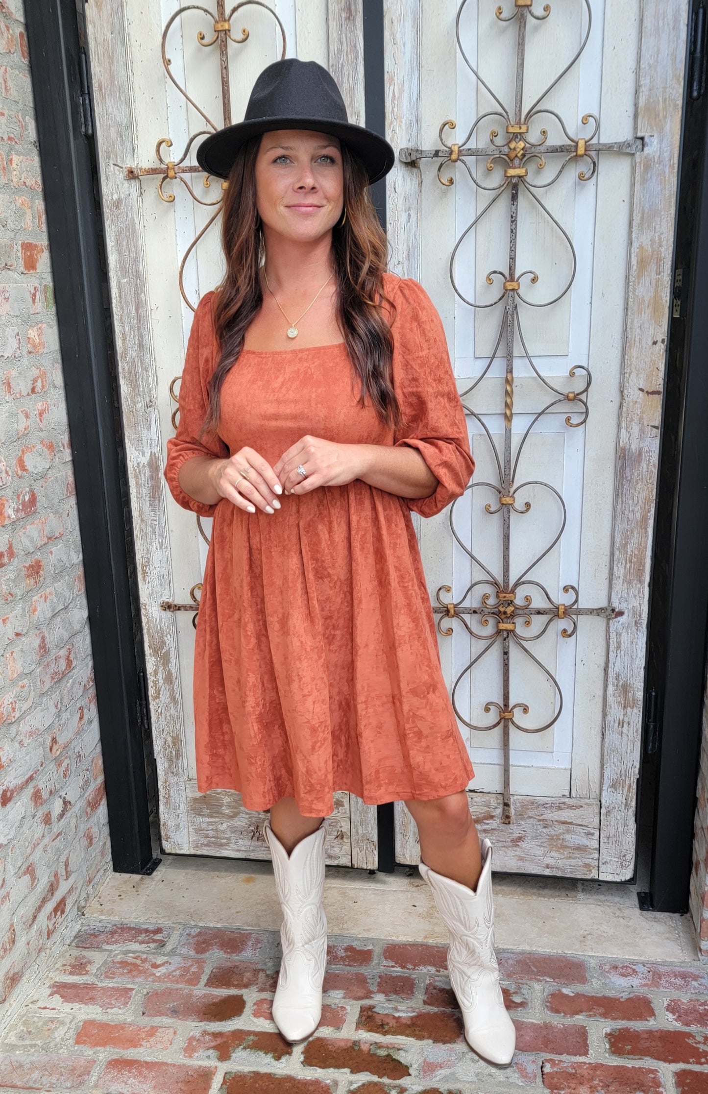 Sara Copper Suede Dress