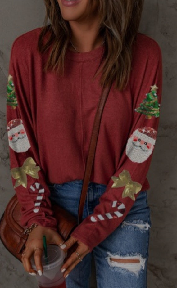 Sequin Sleeve Christmas Top