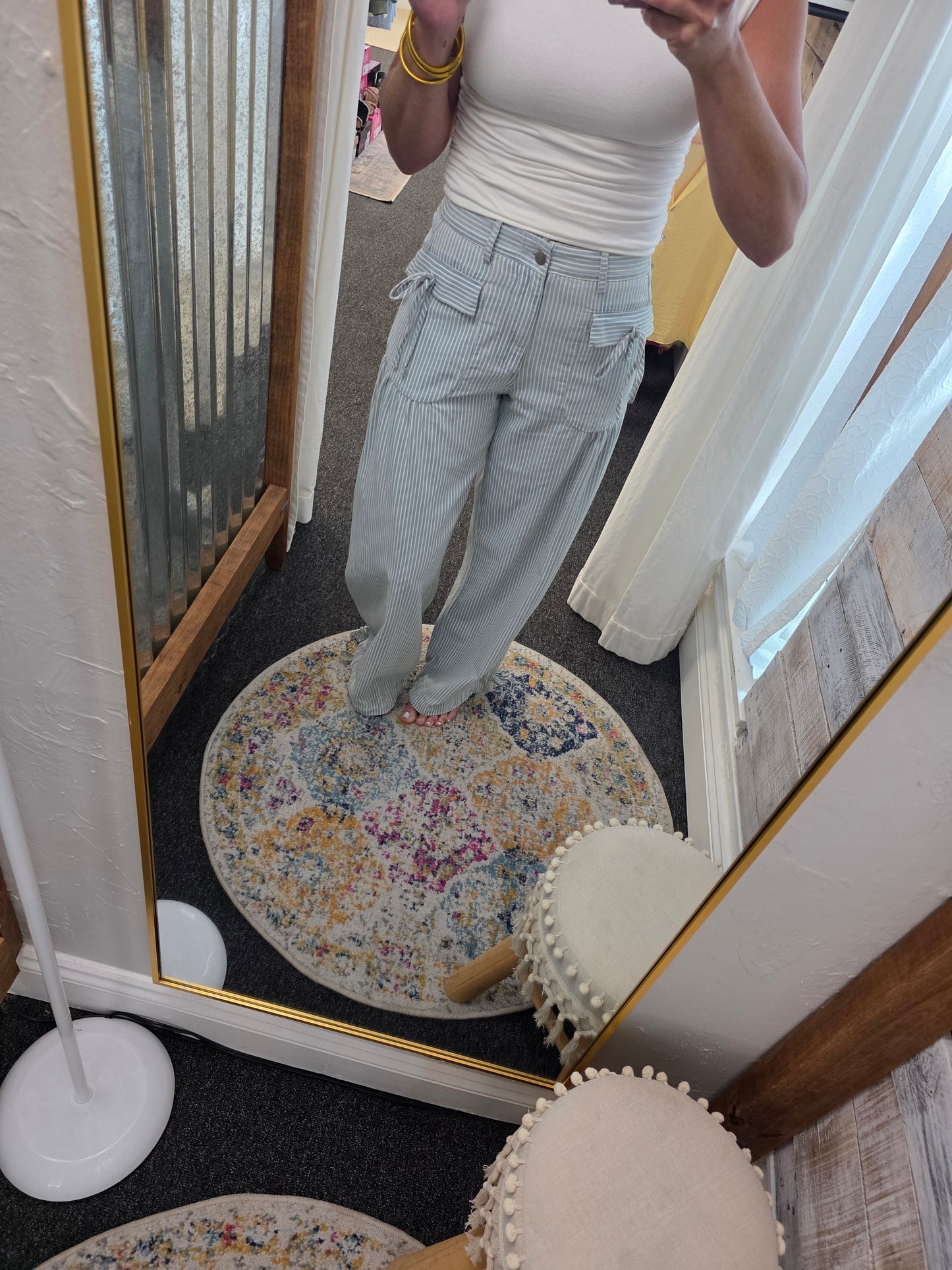 Denim Striped Wide Leg Pants