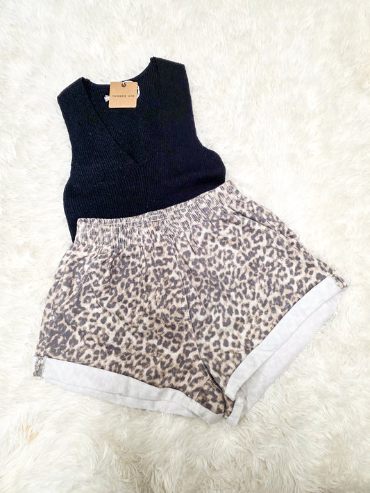 Leopard Denim Shorts