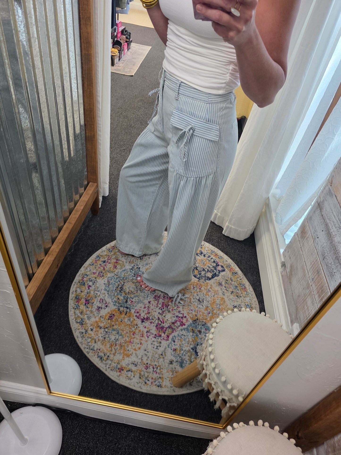 Denim Striped Wide Leg Pants